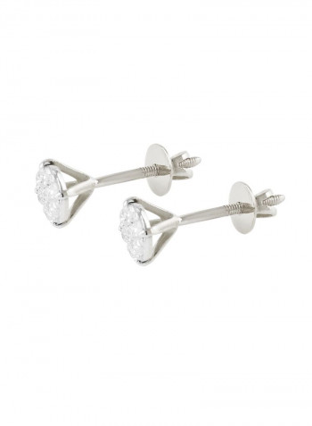 18K Solid Gold And 0.14Cts Genuine Diamonds Solitaire Screw Back Earrings
