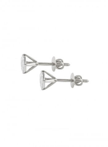 18K Solid Gold And 0.14Cts Genuine Diamonds Solitaire Screw Back Earrings