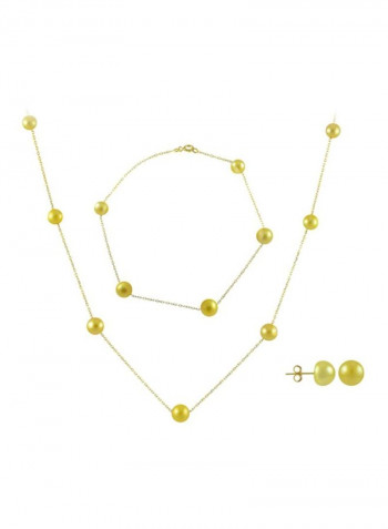 4-Piece 18 Karat Gold Pearl Studded Jewellery Set