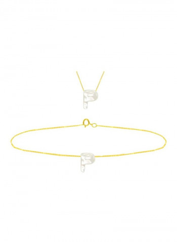 18 Karat Gold P Letter Mother Of Pearl Jewellery Set