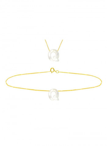 18 Karat Gold Q Letter Mother Of Pearl Jewellery Set