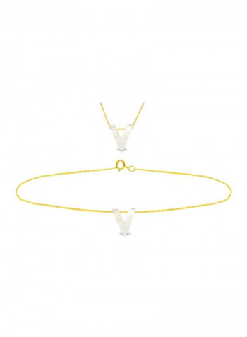 18 Karat Gold V Letter Mother Of Pearl Jewellery Set