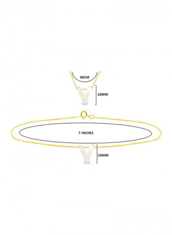 18 Karat Gold V Letter Mother Of Pearl Jewellery Set