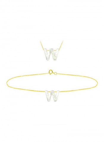 18 Karat Gold W Letter Mother Of Pearl Jewellery Set