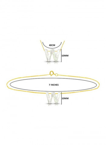 18 Karat Gold W Letter Mother Of Pearl Jewellery Set
