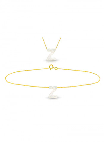 18 Karat Gold Z Letter Mother Of Pearl Jewellery Set