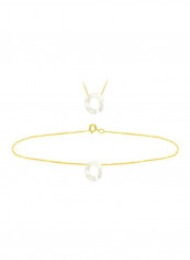 18K Gold O Letter Mother Of Pearl Bracelet And Necklace Set