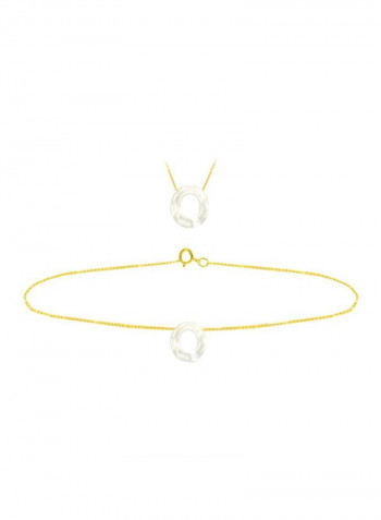 18K Gold O Letter Mother Of Pearl Bracelet And Necklace Set
