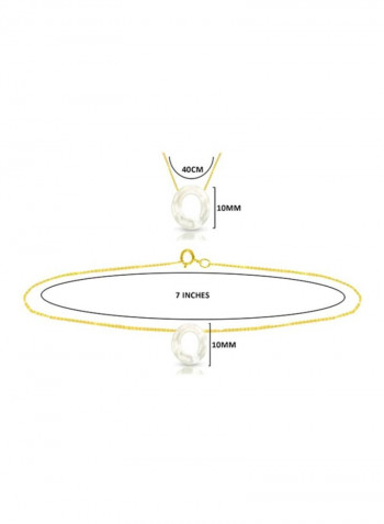 18K Gold O Letter Mother Of Pearl Bracelet And Necklace Set