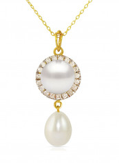 18 Karat Gold 0.10 ct Genuine Diamonds And Pearl Chain Necklace