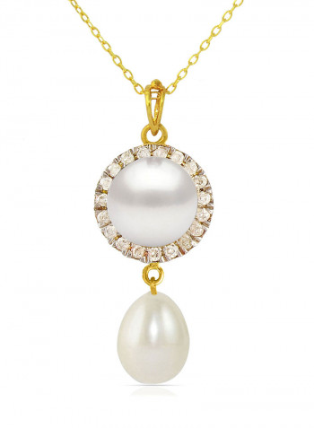 18 Karat Gold 0.10 ct Genuine Diamonds And Pearl Chain Necklace