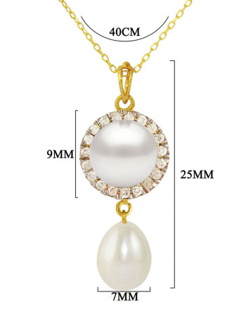 18 Karat Gold 0.10 ct Genuine Diamonds And Pearl Chain Necklace