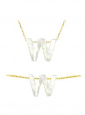 18K Gold W Letter Mother Of Pearl Jewelry Set