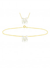 18 Karat Gold M Letter Mother Of Pearl Jewellery Set