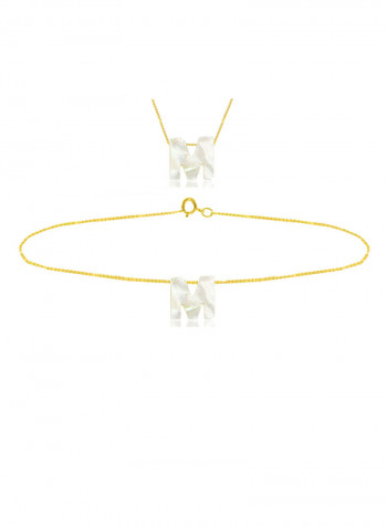18 Karat Gold M Letter Mother Of Pearl Jewellery Set