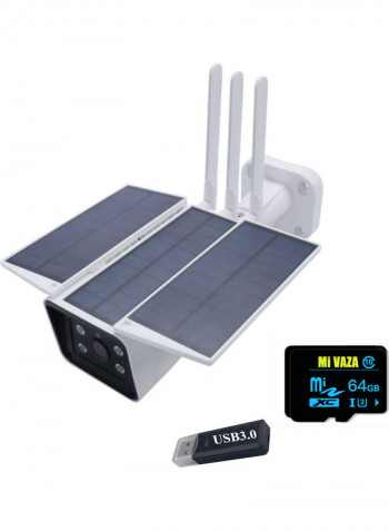 Outdoor Solar Powered Security Camera With 64GB TF Card And 3.0 Card Reader white