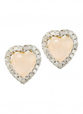 10K Gold Heart Cabochon Cut Rose Quartz 0.42CT Diamonds Earrings