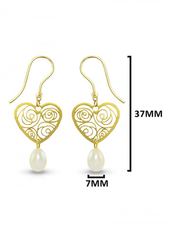 18 Karat Solid Yellow Gold Heart With 7 mm Drop Pearl Earrings