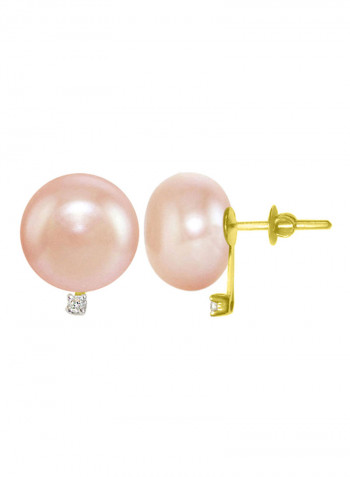 18 Karat Gold 0.04 Carat Diamonds 9-10 mm Pearl Earrings
