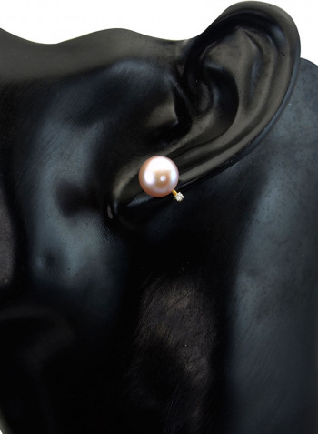 18 Karat Gold 0.04 Carat Diamonds 9-10 mm Pearl Earrings