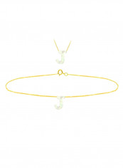 18 Karat Gold J Letter Mother Of Pearl Jewellery Set
