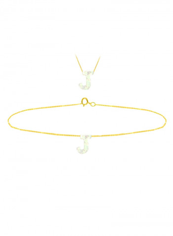 18 Karat Gold J Letter Mother Of Pearl Jewellery Set