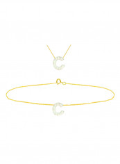 18K Gold C Letter Mother Of Pearl Necklace With Bracelet