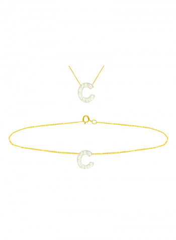 18K Gold C Letter Mother Of Pearl Necklace With Bracelet