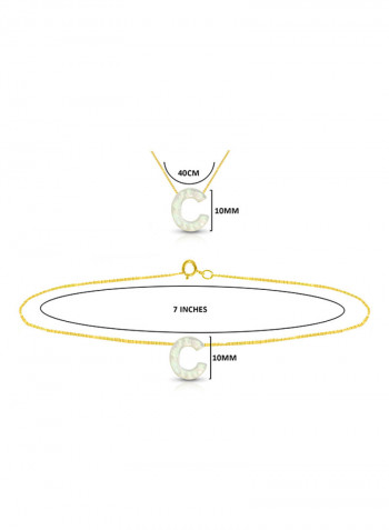 18K Gold C Letter Mother Of Pearl Necklace With Bracelet