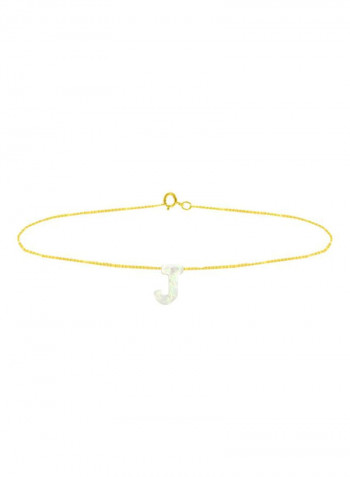 18 Karat Gold J Letter Mother Of Pearl Necklace