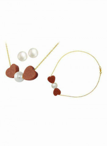 18 Karat Solid Gold Heart Sunstones And Pearl Jewellery Set