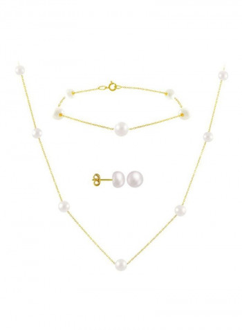 4-Piece 18 Karat Gold Pearl Studded Jewellery Set
