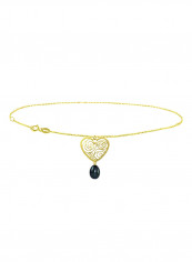 18 Karat Solid Yellow Gold Heart With 7 mm Drop Pearl Chain Bracelet
