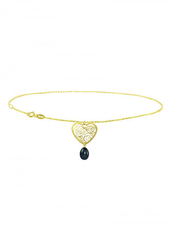 18 Karat Solid Yellow Gold Heart With 7 mm Drop Pearl Chain Bracelet