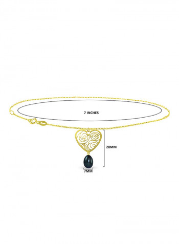 18 Karat Solid Yellow Gold Heart With 7 mm Drop Pearl Chain Bracelet