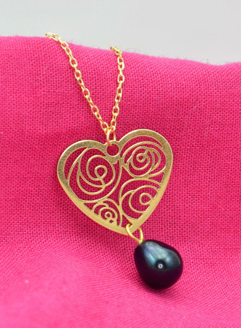 18 Karat Solid Yellow Gold Heart With 7 mm Drop Pearl Chain Bracelet