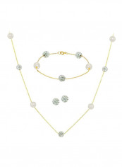 4-Piece 18 Karat Gold Crystal Ball And Pearl Studded Necklace Jewellery Set