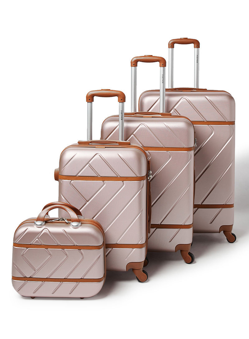 4 Piece Hardside Luggage Travel Trolley Bag Set Rose Gold