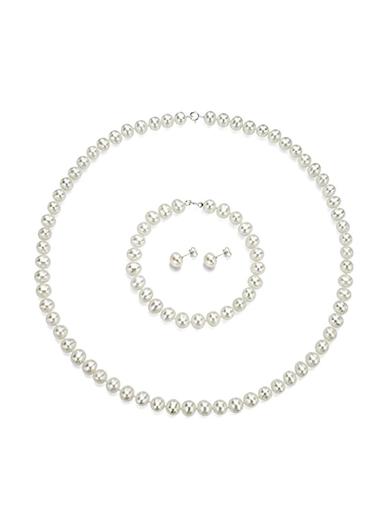 925 Sterling Silver Pearl Studded Necklace Set