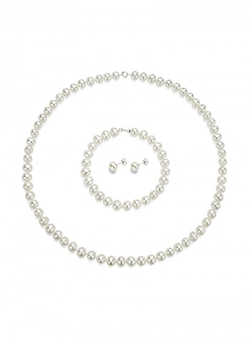 925 Sterling Silver Pearl Studded Necklace Set