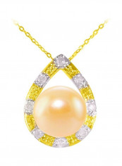 18 Karat Gold  Diamonds And Pearl Drop Pendant Necklace