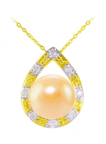 18 Karat Gold  Diamonds And Pearl Drop Pendant Necklace