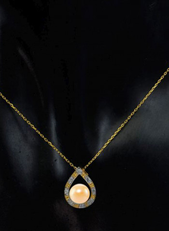 18 Karat Gold  Diamonds And Pearl Drop Pendant Necklace