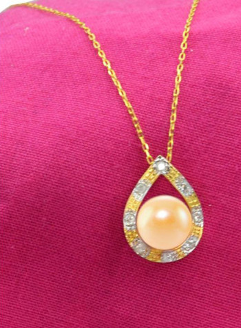 18 Karat Gold  Diamonds And Pearl Drop Pendant Necklace