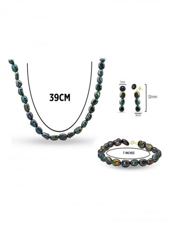 Set of 3 Pearl Beads Necklace Bracelet and Earrings