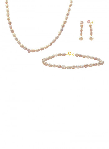 Set of 3 Pearl Beads Necklace Bracelet and Earrings
