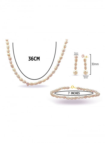 Set of 3 Pearl Beads Necklace Bracelet and Earrings