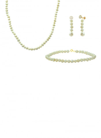 Set of 3 Pearl Beads Necklace Bracelet and Earrings