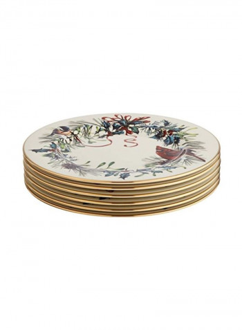 6-Piece Salad Plates Beige/Red/Blue 8inch