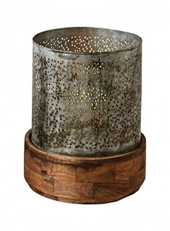 Metal Hurricane With Mango Wood Base  Candle Holder Grey/Brown 11.5x13.75inch